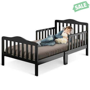 Classic Design Kids Wood Toddler Bed Frame with Two Side Safety Guardrails-Brown Brown Toddler Beds