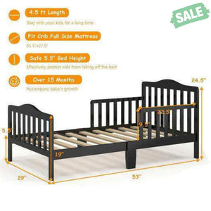 Classic Design Kids Wood Toddler Bed Frame with Two Side Safety Guardrails-Brown Brown Toddler Beds