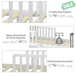 Classic Design Kids Wood Toddler Bed Frame with Two Side Safety Guardrails-Brown Brown Toddler Beds