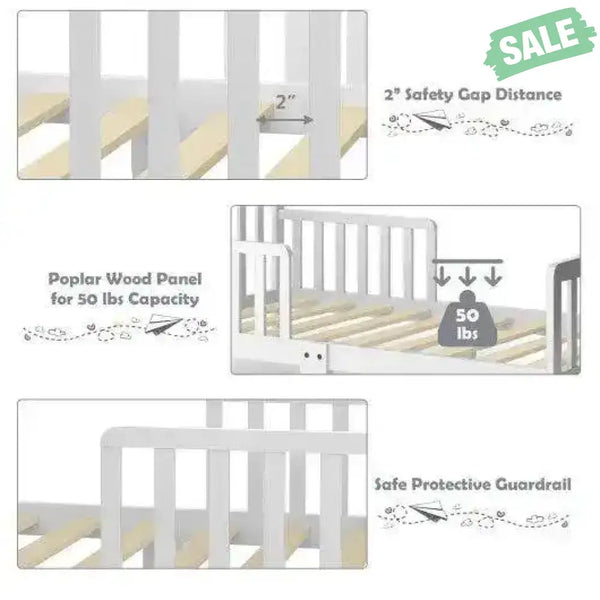 Classic Design Kids Wood Toddler Bed Frame with Two Side Safety Guardrails-Brown Brown Toddler Beds