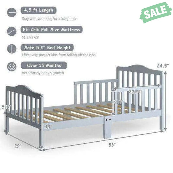 Classic Design Kids Wood Toddler Bed Frame with Two Side Safety Guardrails-Brown Brown Toddler Beds
