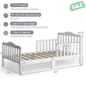 Classic Design Kids Wood Toddler Bed Frame with Two Side Safety Guardrails-Brown Brown Toddler Beds