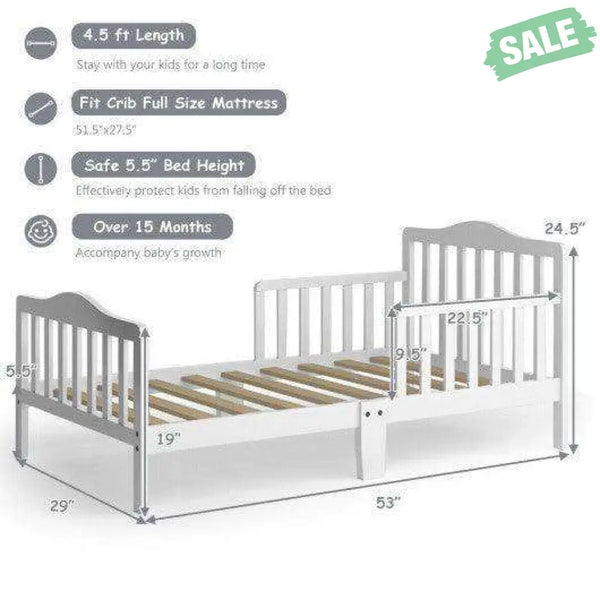 Classic Design Kids Wood Toddler Bed Frame with Two Side Safety Guardrails-Brown Brown Toddler Beds