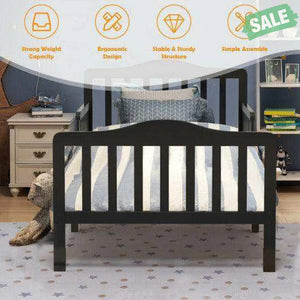 Classic Design Kids Wood Toddler Bed Frame with Two Side Safety Guardrails-Brown Brown Toddler Beds