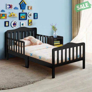 Classic Design Kids Wood Toddler Bed Frame with Two Side Safety Guardrails-Brown Brown Toddler Beds
