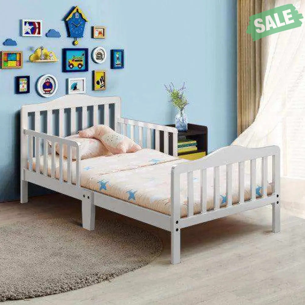 Classic Design Kids Wood Toddler Bed Frame with Two Side Safety Guardrailss-Gray