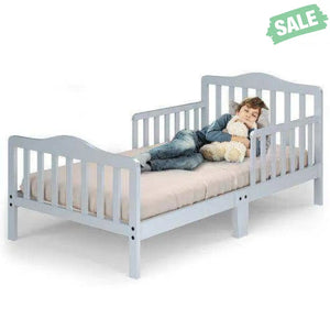 Classic Design Kids Wood Toddler Bed Frame with Two Side Safety Guardrailss-Gray