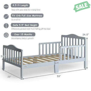 Classic Design Kids Wood Toddler Bed Frame with Two Side Safety Guardrailss-Gray