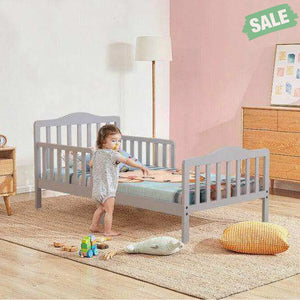 Classic Design Kids Wood Toddler Bed Frame with Two Side Safety Guardrailss-Gray