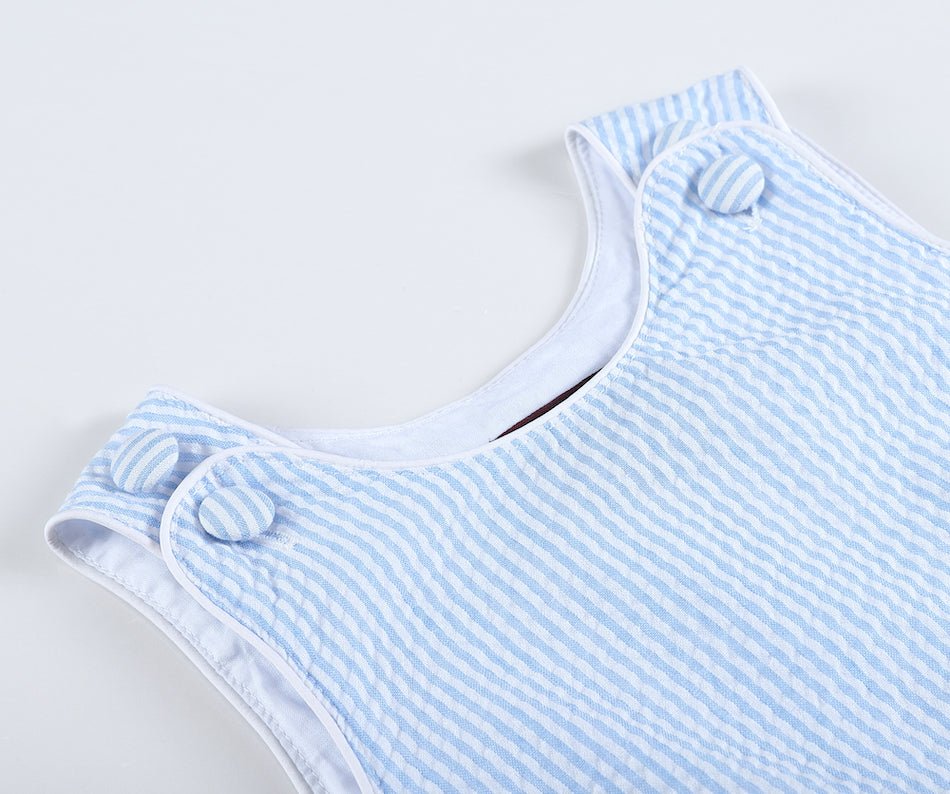 Classic Light Blue Seersucker Bubble Romper - MOOGCO Baby