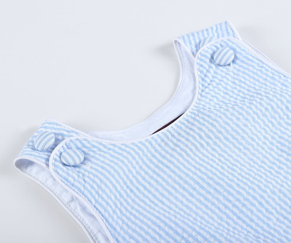 Classic Light Blue Seersucker Bubble Romper