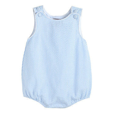 Classic Light Blue Seersucker Bubble Romper - MOOGCO Baby