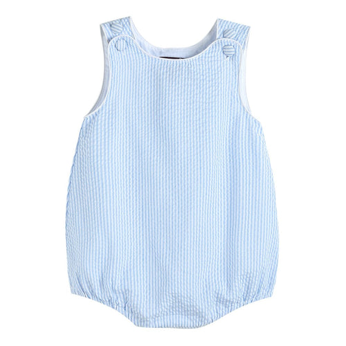 Classic Light Blue Seersucker Bubble Romper - MOOGCO Baby
