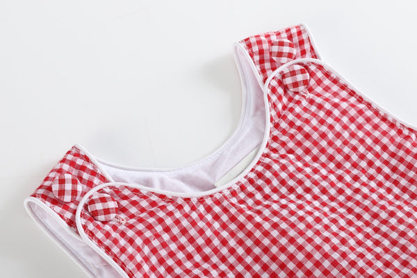 Lil Cactus Classic Red Seersucker Bubble Romper Adjustable Straps