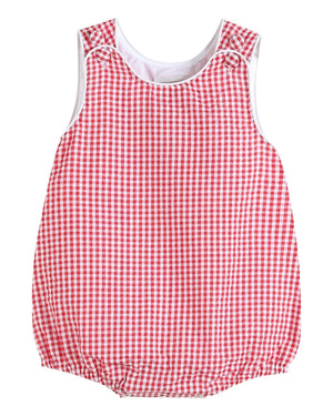 Lil Cactus Classic Red Seersucker Bubble Romper Adjustable Straps