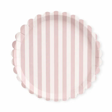 Classic Striped Pink Scalloped Dinner Plate, 12pcs