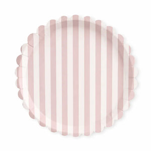 Classic Striped Pink Scalloped Dinner Plate, 12pcs