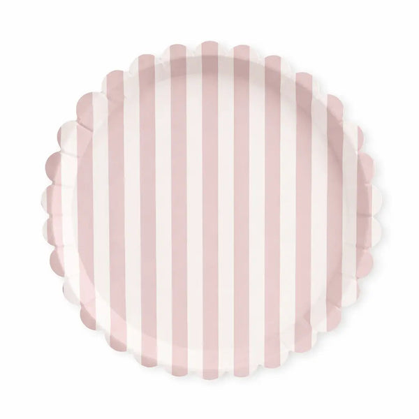 Classic Striped Pink Scalloped Dinner Plate, 12pcs