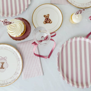 Classic Striped Pink Scalloped Dinner Plate, 12pcs