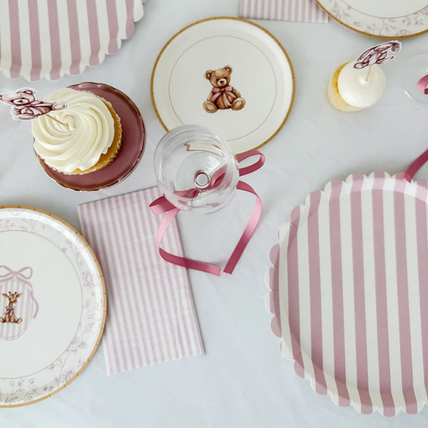Classic Striped Pink Scalloped Dinner Plate, 12pcs