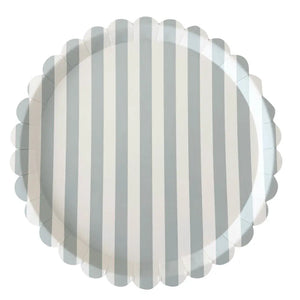 Classic Striped Sea Foam Blue & White Scalloped Plates, 12pcs