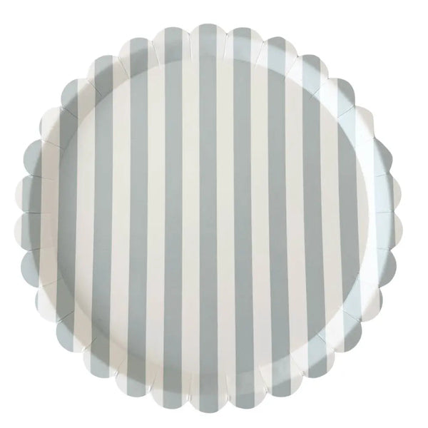 Classic Striped Sea Foam Blue & White Scalloped Plates, 12pcs