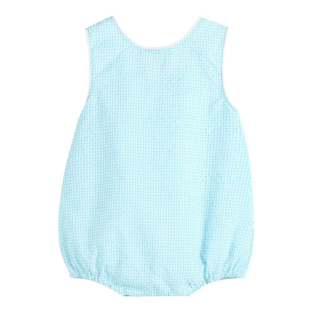 Classic Turquoise Seersucker Bubble Romper - MOOGCO Baby