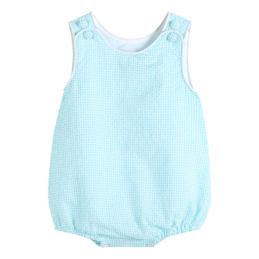 Classic Turquoise Seersucker Bubble Romper - MOOGCO Baby