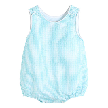 Classic Turquoise Seersucker Bubble Romper - MOOGCO Baby