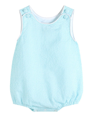 Lil Cactus Classic Turquoise Seersucker Bubble Romper Blank Front