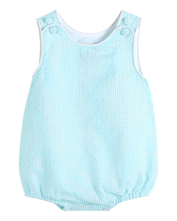 Lil Cactus Classic Turquoise Seersucker Bubble Romper Blank Front