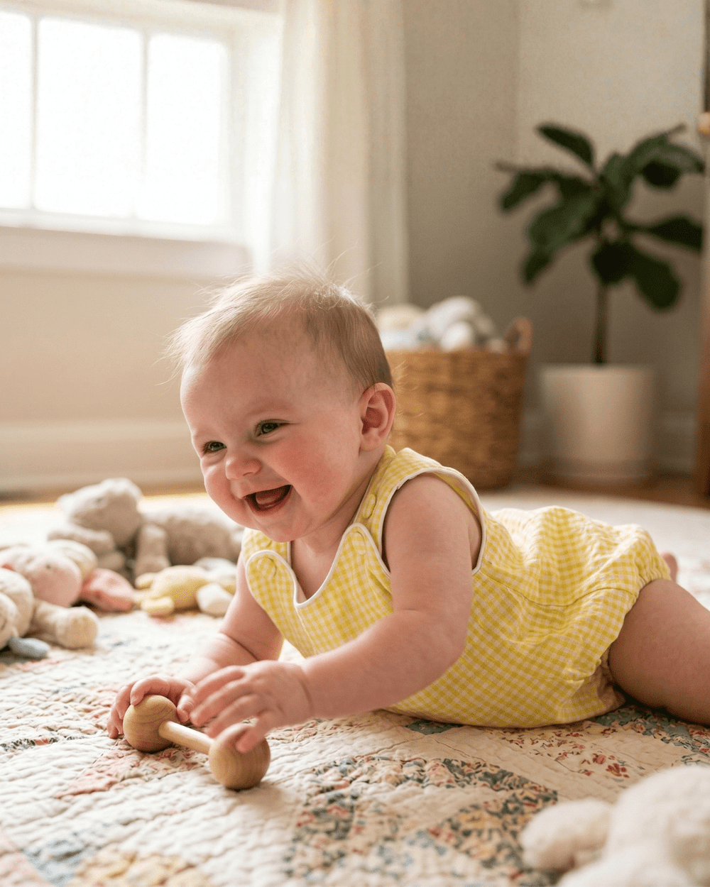 Classic Yellow Gingham Bubble Romper - MOOGCO Baby