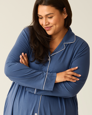 Clea Bamboo Long Sleeve Sleep Shirt | Slate Blue - MOOGCO Baby