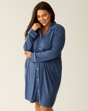 Clea Bamboo Long Sleeve Sleep Shirt | Slate Blue - MOOGCO Baby