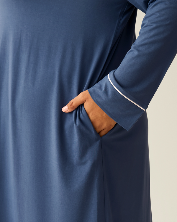 Clea Bamboo Long Sleeve Sleep Shirt | Slate Blue - MOOGCO Baby