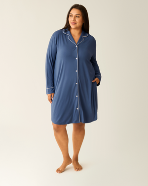 Clea Bamboo Long Sleeve Sleep Shirt | Slate Blue - MOOGCO Baby