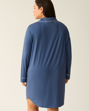 Clea Bamboo Long Sleeve Sleep Shirt | Slate Blue - MOOGCO Baby