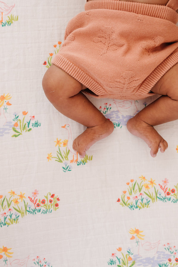 Clementine Kids Garden Goose Crib Sheet 100% Cotton Muslin