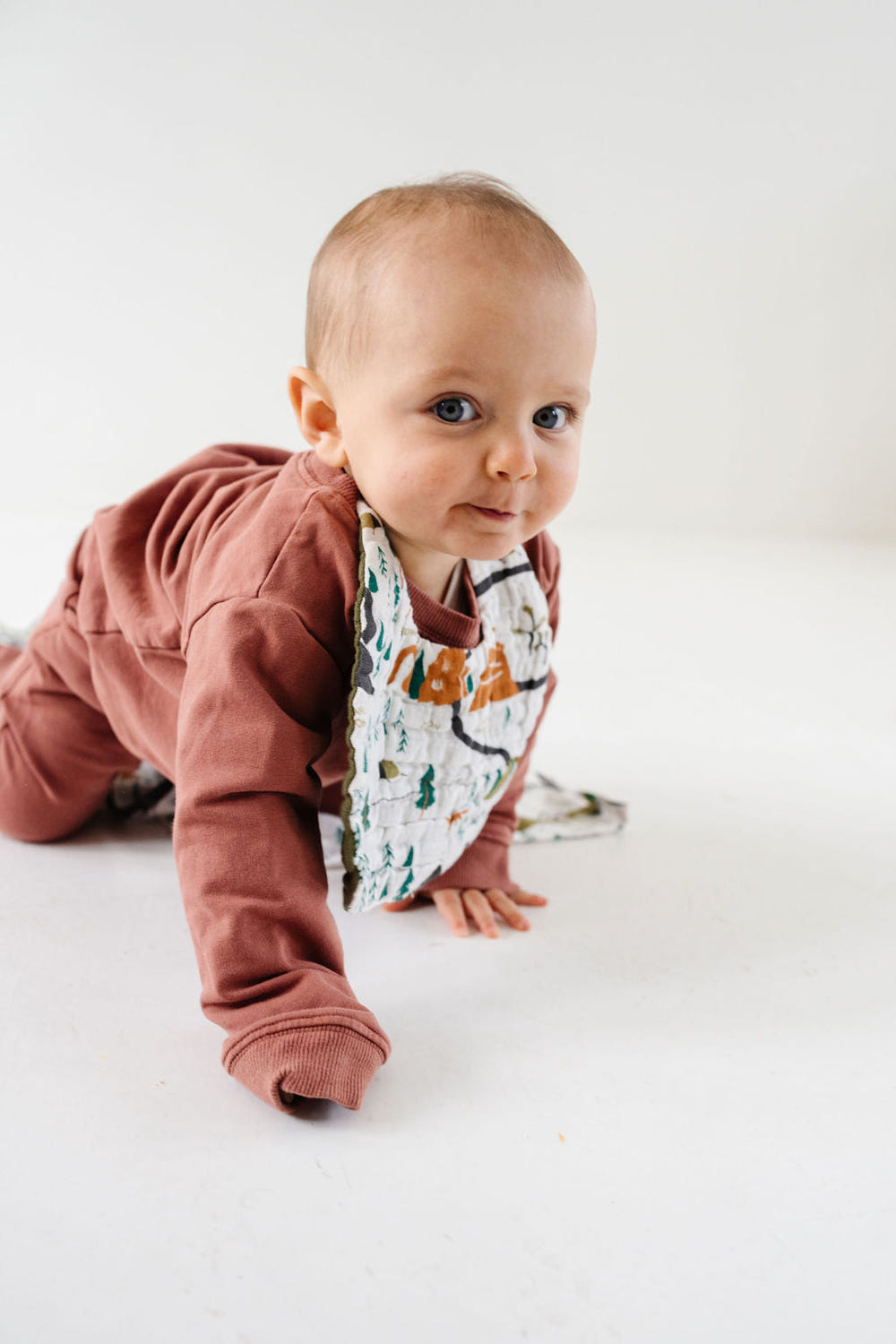 "National Parks Bib for babies featuring colorful nature designs, perfect for mealtime messes."