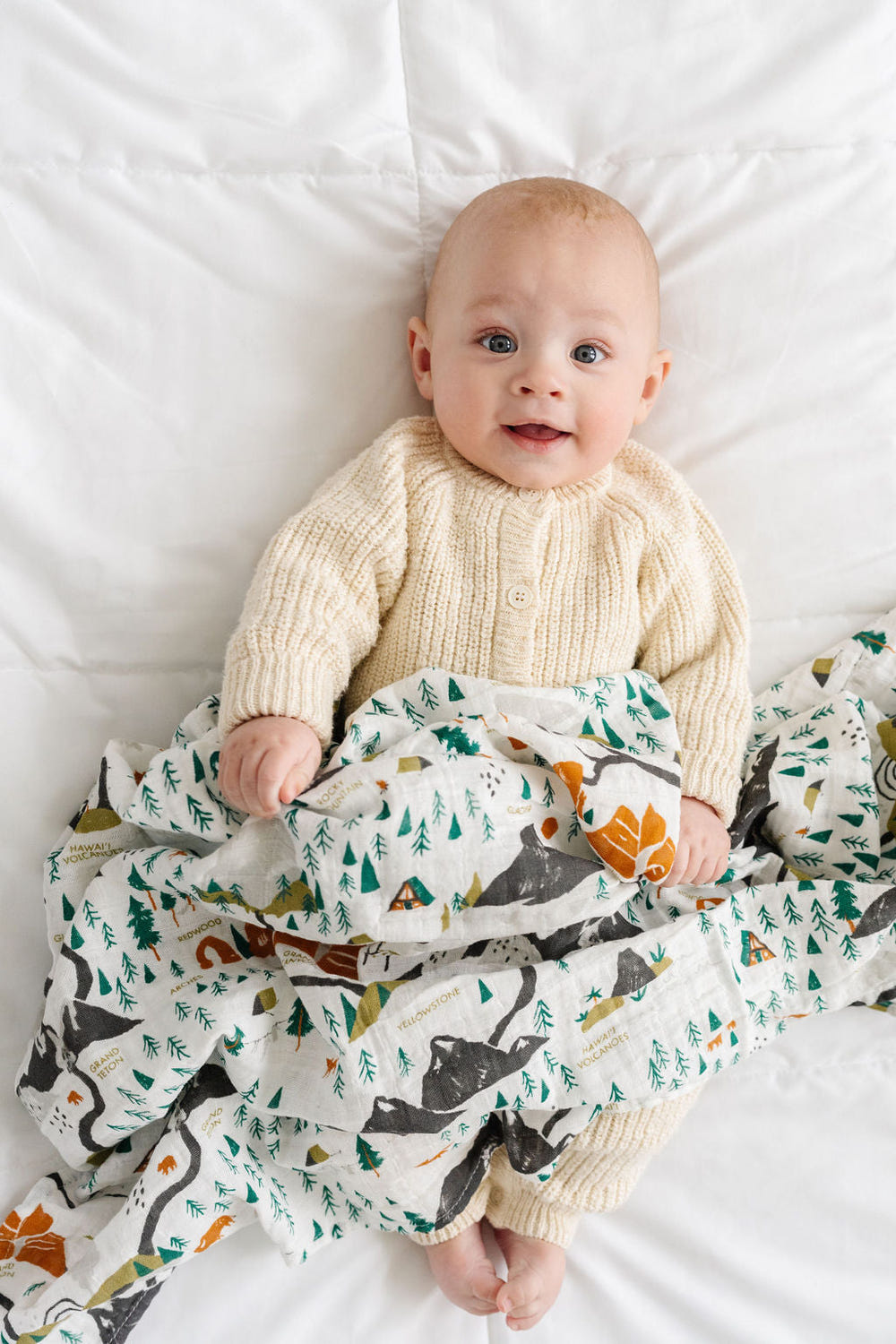 National Parks Swaddle in mini pattern for babies, perfect for cozy and stylish wrapping.
