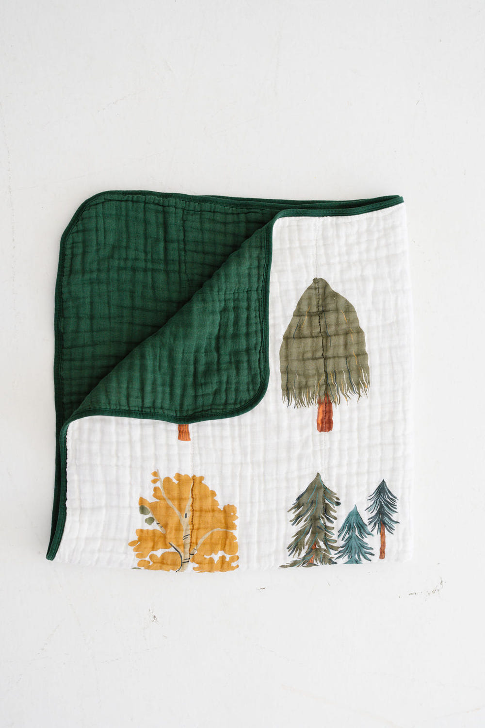 Cozy Forest Trees Quilt for babies, featuring a charming woodland design in soft, soothing colors.
