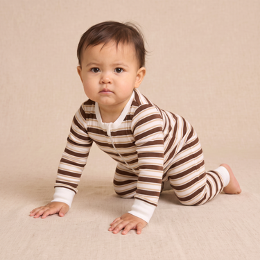 Organic 2-Way Zip Romper - Cocoa Stripe
