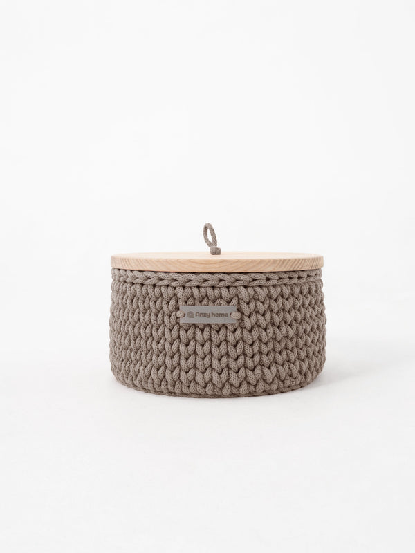 Round Storage Baskets w/ Wooden Lid Recycled