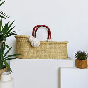 Cognac + Cream Handle Moses Basket