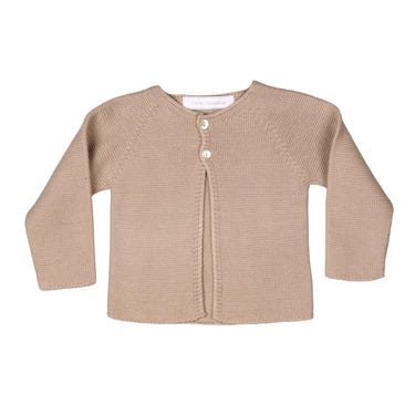 Beige knitted cotton cardigan for girls by COLETTE, perfect for babies and toddlers.