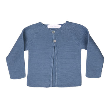 Girls blue knitted cotton cardigan by COLETTE for babies and toddlers. Perfect for stylish warmth.