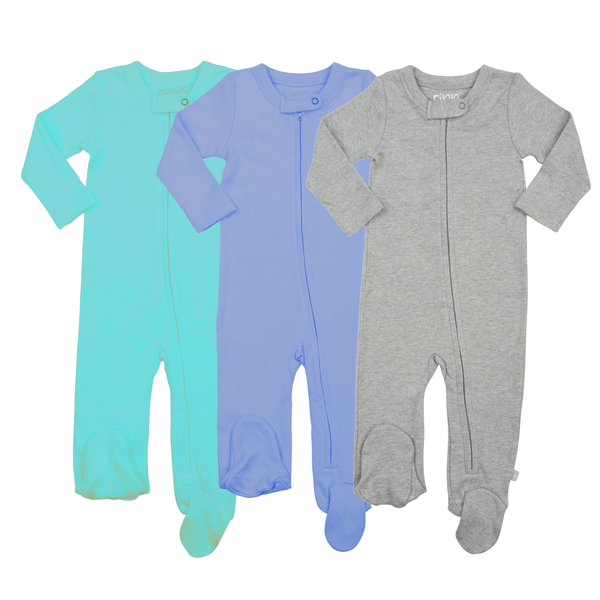 3pc footie set | vintage aqua periwinkle & heather grey