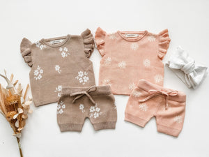 Organic Knit Short Set - Tan Floral