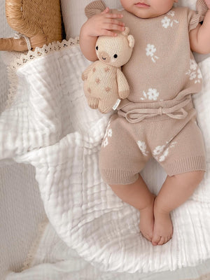 Organic Knit Short Set - Tan Floral