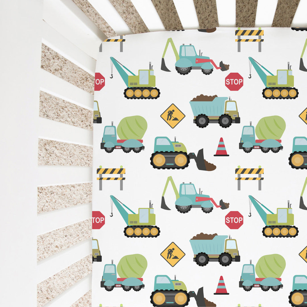 Construction Trucks Fitted Crib Sheet - MOOGCO Baby